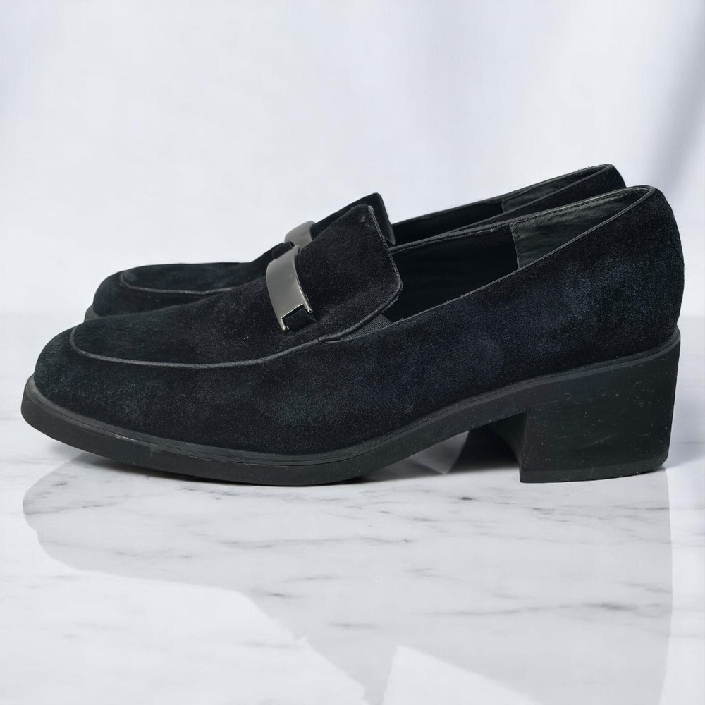 VTG Hush Puppies Suede Loafers Woman‎ 9W Block Heel Comfort Slip On Shoes Preppy